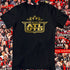 Black t-shirt with gold 'ATL UTD' logo on a collage background