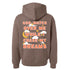 Brown hoodie with motivational text on the back against a white background