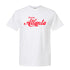 White t-shirt with red 'Classic Atlanta' text on a white background