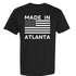 Black t-shirt with 'Made in Atlanta' text and American flag design on a white background