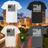 Four 'Made in Atlanta' t-shirts displayed with a cityscape background.