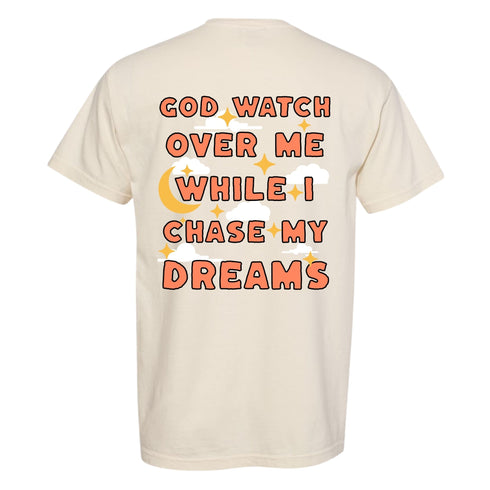 Beige t-shirt with motivational quote on a white background