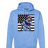 Light blue hoodie with a graphic of a baseball player and American flag on a white background