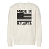 White sweatshirt with 'Made in Atlanta' text and American flag design on a white background