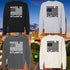 Four sweatshirts with 'Made in Atlanta' text and American flag design against a cityscape background.