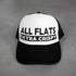 Black and white cap with 'ALL FLATS EXTRA CRISPY' text on a gray background