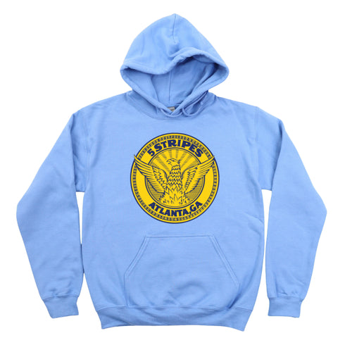 Columbia blue 5 Stripes City Seal hoodie with phoenix emblem graphic inspired by Atlanta’s rise