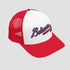 Red and white cap with 'Believers' text on a light gray background