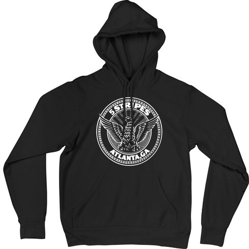 Black 5 Stripes City Seal hoodie with phoenix emblem graphic inspired by Atlanta’s rise