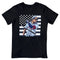 Black t-shirt with American flag and Braves 3000 graphic, celebrating Atlanta’s sports and hip-hop culture.
