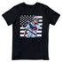 Black t-shirt with American flag and Braves 3000 graphic, celebrating Atlanta’s sports and hip-hop culture.