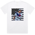 White t-shirt with American flag and Braves 3000 graphic, celebrating Atlanta’s sports and hip-hop culture.