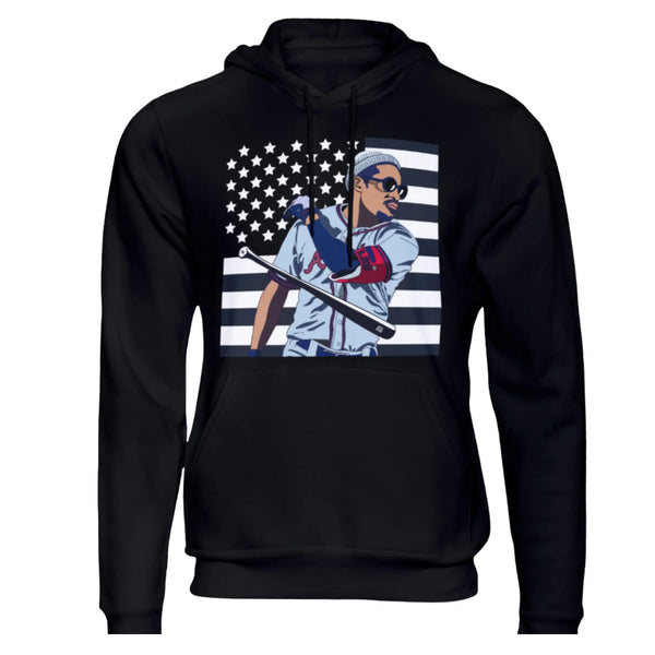 Black hoodie with Brave 3000 graphic, celebrating Atlanta’s sports and hip-hop culture.