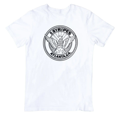 Atlanta City Seal inspired graphic tee featuring eagle emblem and “5 Stripes Atlanta GA” design on t-shirthite