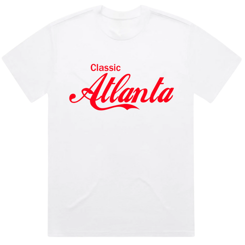 White Comfort Colors Classic Atlanta t-shirt with retro Atlanta script print