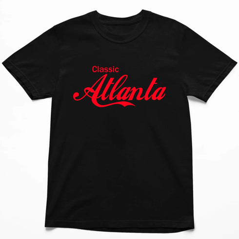 Black Classic Atlanta Comfort Colors t-shirt featuring retro Atlanta script design.