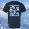 Navy blue t-shirt with motivational quote on a cloudy sky background