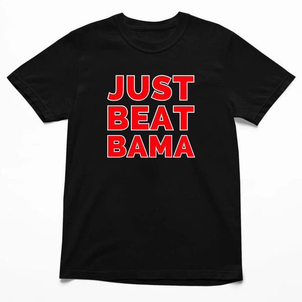 Black Just Beat Bama T-shirt with bold red text celebrating Georgia football.