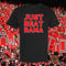 Black t-shirt with 'JUST BEAT BAMA' text in red, set against a background of people holding signs.
