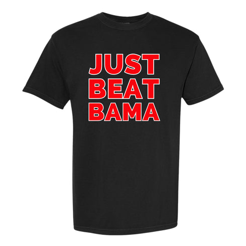 Black Just Beat Bama T-shirt with bold red text celebrating Georgia football.