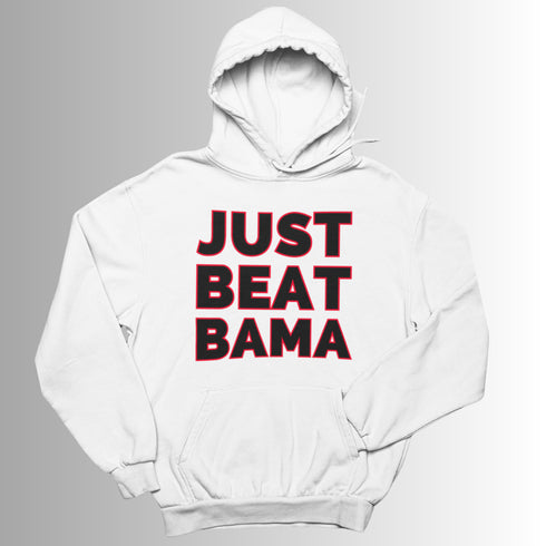 White Just Beat Bama Georgia football hoodie featuring bold text design