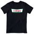 Black Krispy Stripes T-shirt, Atlanta-inspired design mixing Krispy Kreme and 5 Stripes soccer.