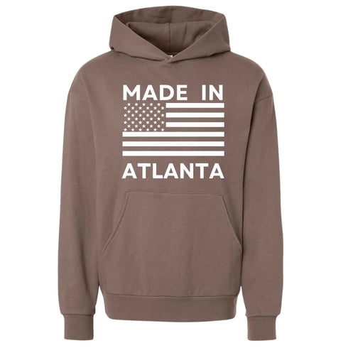 Espresso brown Made in Atlanta hoodie with front graphic design