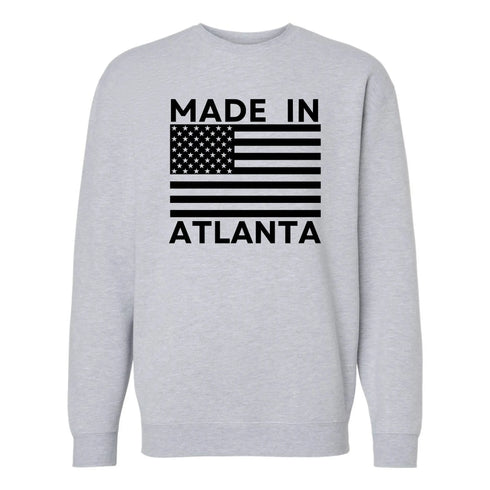 Gray sweatshirt with 'Made in Atlanta' text and American flag design