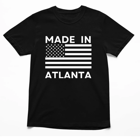 Black Made In Atlanta t-shirt featuring bold Atlanta graphic print
