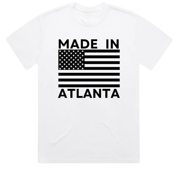 White Made in Atlanta t-shirt featuring bold graphic print