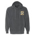 Gray hoodie with text design on a white background