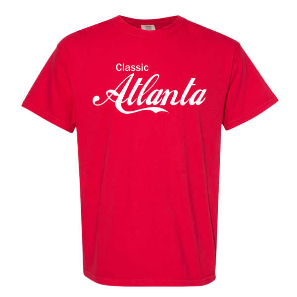 Red Classic Atlanta t-shirt with vintage script Atlanta graphic