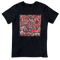 Black t-shirt featuring collage graphic inspired by Atlanta soccer supporters section with fans, scarves, and stadium energy